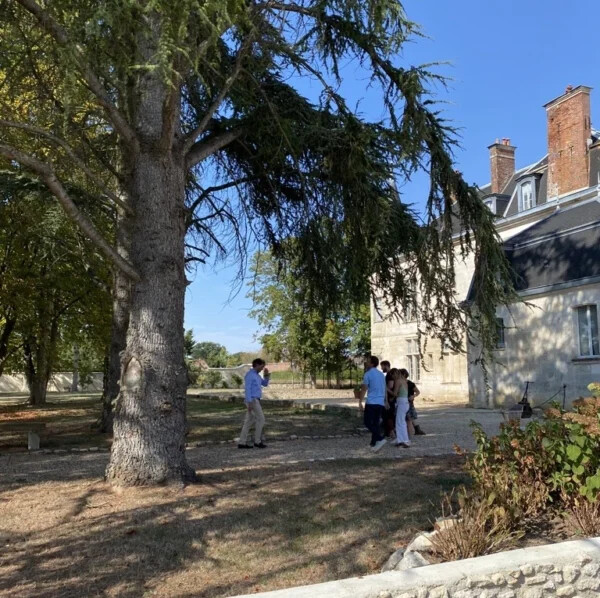 Equipe participant à une course d'orientation dans un domaine